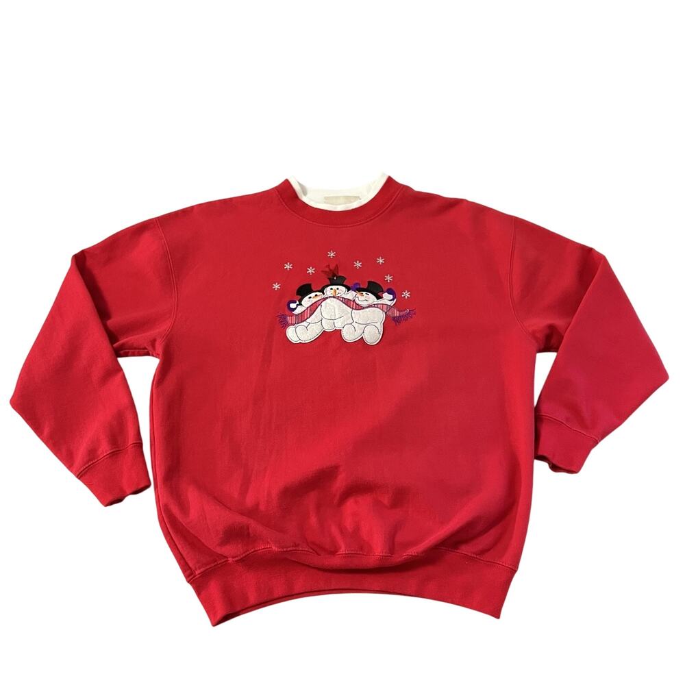 M & C Sportswear Sweatshirt‎ Womens M Red Snowman Embroidered Retro Christmas